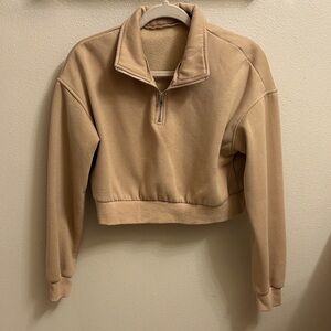 Tan Cropped Quarter-Zip Pullover